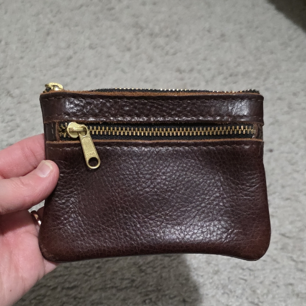 Portland Leather Goods PLG Double Zip Pouch Coin Purse Coldbrew Brown